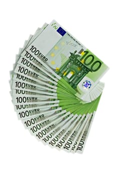 one hundred Euros banknotes on white background