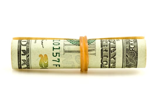 american money&#039 s roll,isolated on white background