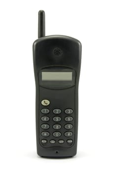 old used phone over a white background