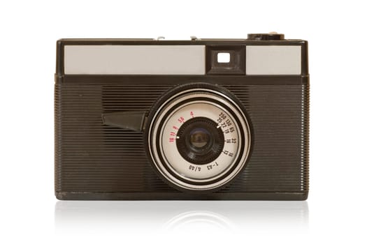 old dusty photo camera , isolated on white background