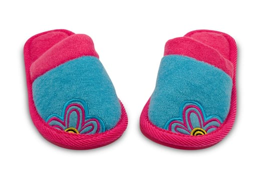 pair of child slippers isolated on white background