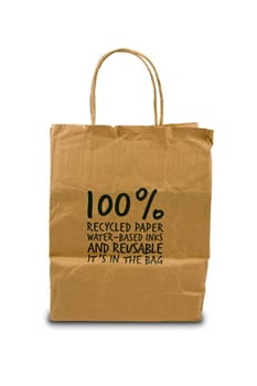 Recycled paper bag isolated on white background