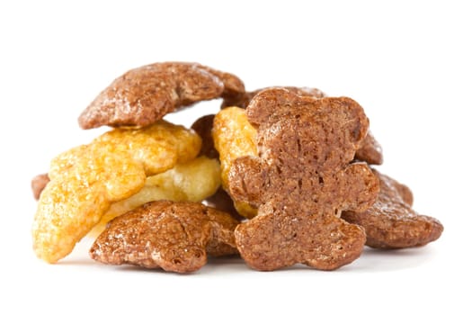 pile of breakfast cereals over a white background
