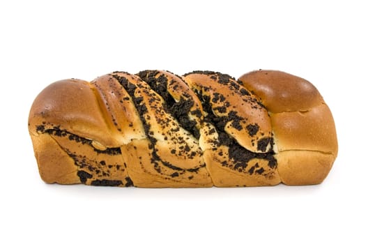 poppy seed cake over a white background