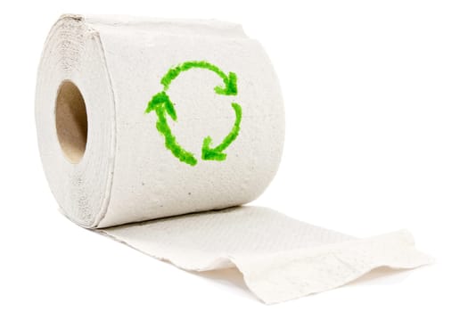 toilet paper with a green recycle symbol