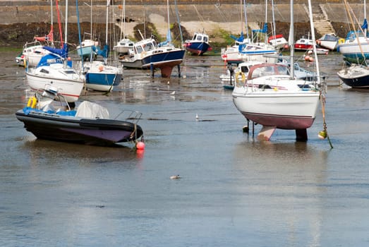 Boats at low tide in Penzance in Cornwall