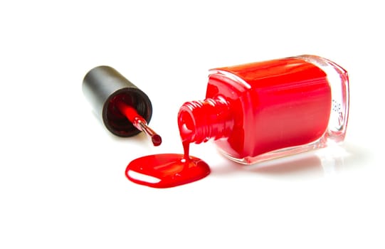 close up of nail polish flow on white background with clipping path