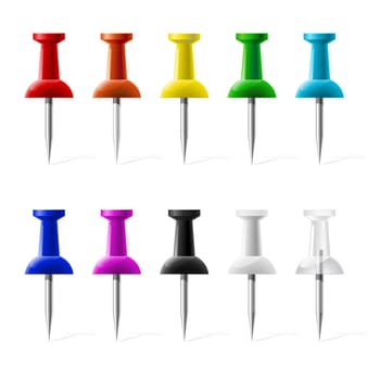 Colored push pins illustration isolated on a white