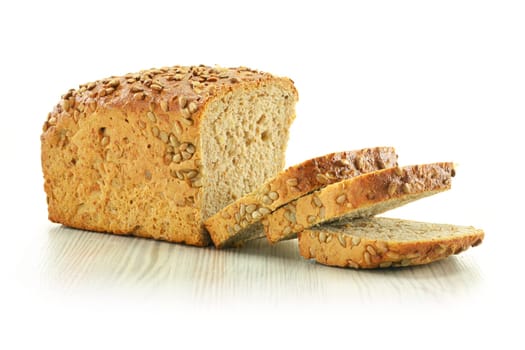 Composition with bread and rolls isolated on white