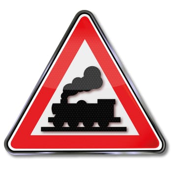 Road sign railway and level crossing