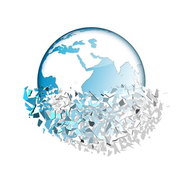 Illustration of the world that is crumbling into small pieces