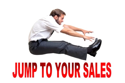 Businessman long-jumping isolated in white