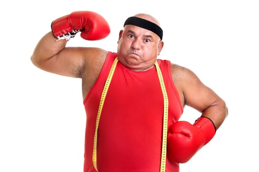 Large man with boxing gloves isolated in white
