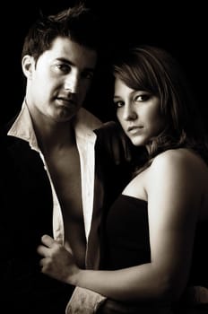 Sexy young couple in black and white