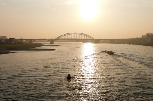 arch bridge over the Waal river at Nijmegen, netherlands
