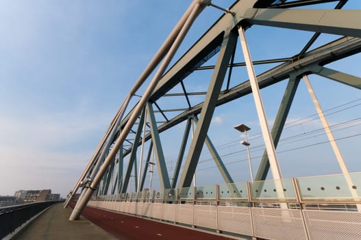 train bridge over the Waal river at Nijmegen, Netherlands