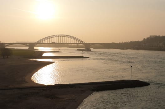 arch bridge over the Waal river at Nijmegen, Netherlands