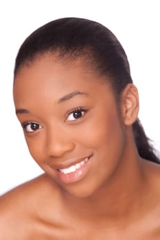 Portrait of a young beautiful african woman, Isolated over white background