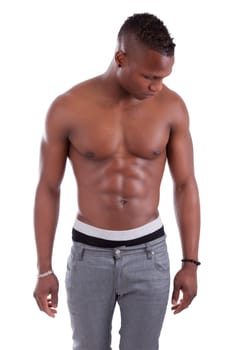 Sexy muscular african american man shirtless isolated on white background