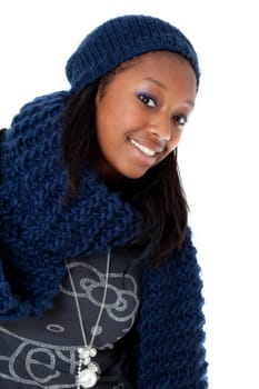 Young african american woman wearing winter dress