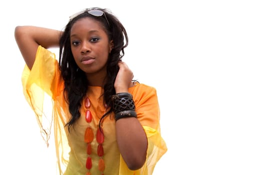 Young Beautiful  African American Woman, Isolated on White Background