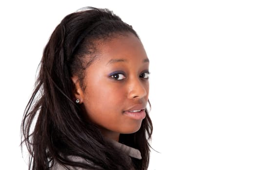 Portrait of a Young Beautiful African American Teenage Girl, Isolated on White Background