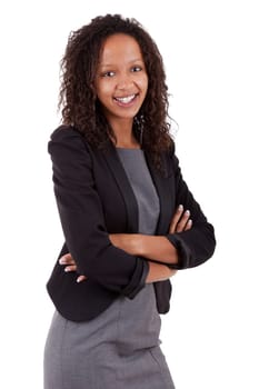 Smiling african american business woman, Isolated over white background