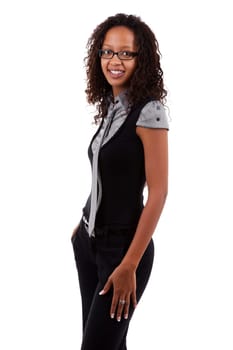 Smiling african american business woman, Isolated over white background