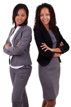 African american business womans with folded hands, Isolated over white background