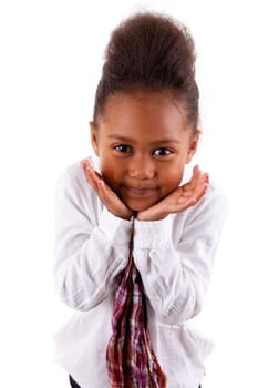 Cute little African Asian girl,  over white background