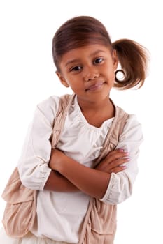 Cute little African Asian girl,  over white background