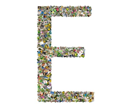 Letter e, photos collage isolated on a white background