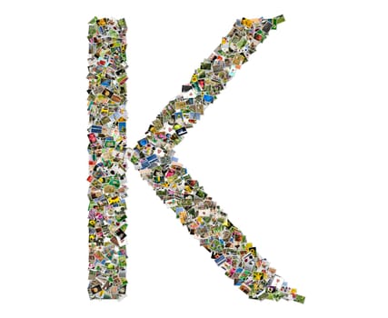 Letter k , photos collage isolated on a white background