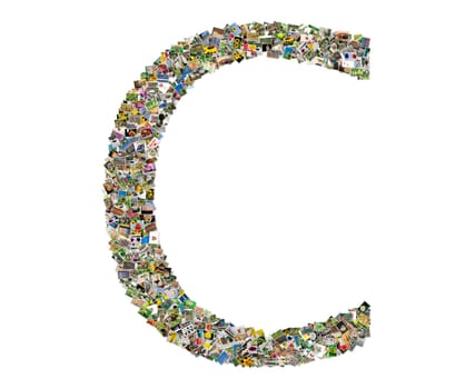 Letter c, photos collage isolated on a white background