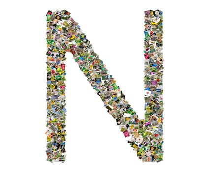 Letter n, photos collage isolated on a white background