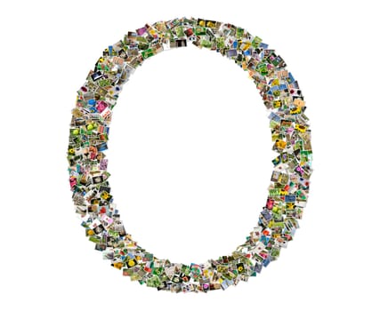 Letter o, photos collage isolated on a white background
