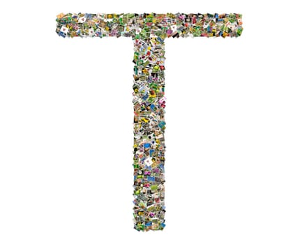 Letter t, photos collage isolated on a white background