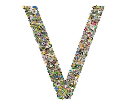 Letter v, photos collage isolated on a white background