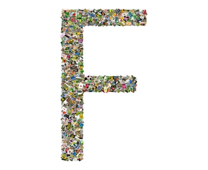Letter f, photos collage isolated on a white background
