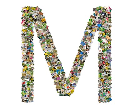 Letter m, photos collage isolated on a white background