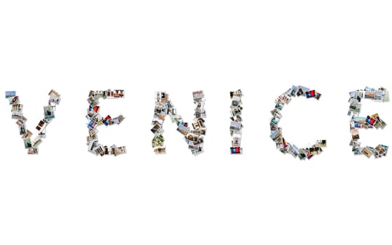 Venice word, Photo collage isolated on a white background