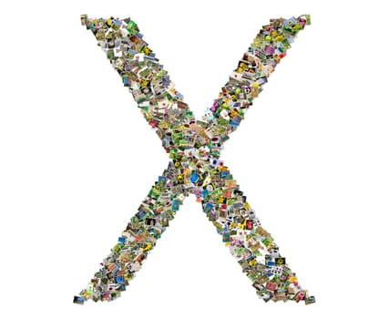 Letter x, photos collage isolated on a white background