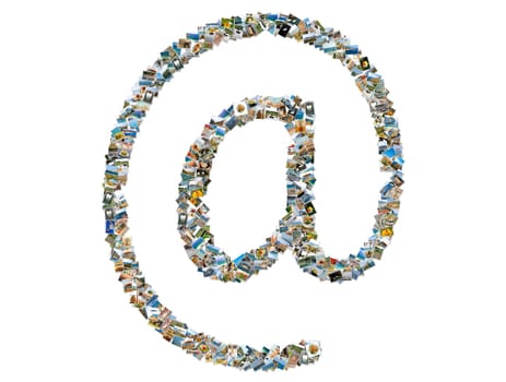 Email symbol, photos collage isolated on a white background