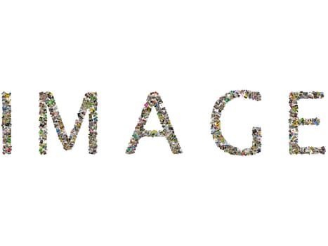 Image word, photos collage isolated on a white background