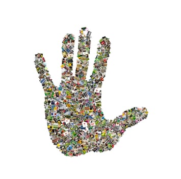 Hand, photos collage isolated on a white background