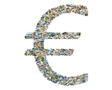 Euro symbol, photos collage isolated on a white background