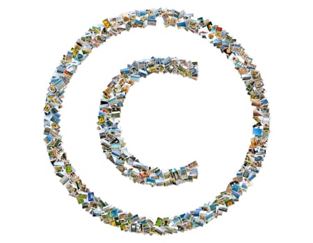 Copyright symbol, photos collage isolated on a white background