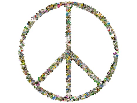 Peace sign, photo collage isolated on a white background