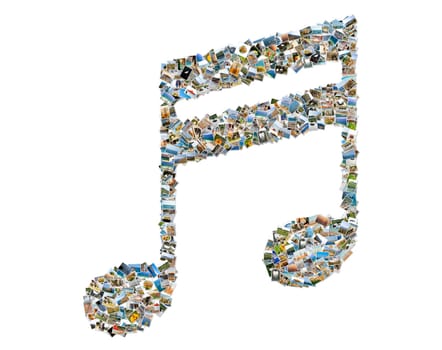 Musical note sign, photo collage isolated on a white background