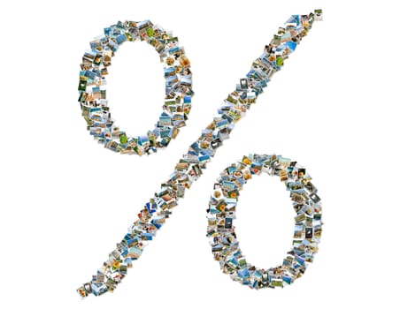 Percentage symbol, photo collage isolated on a white background